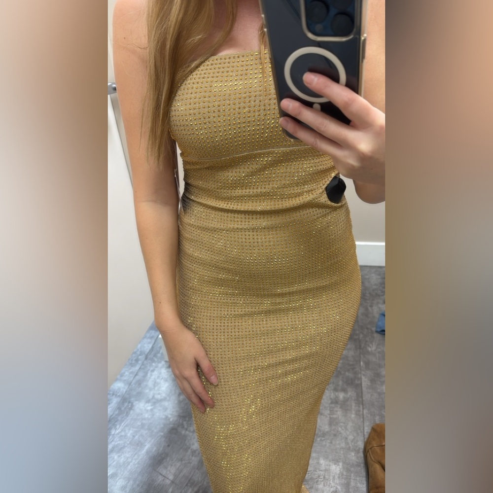 Strapless Rhinestone Slit Formal Dress - Picture 5 of 6